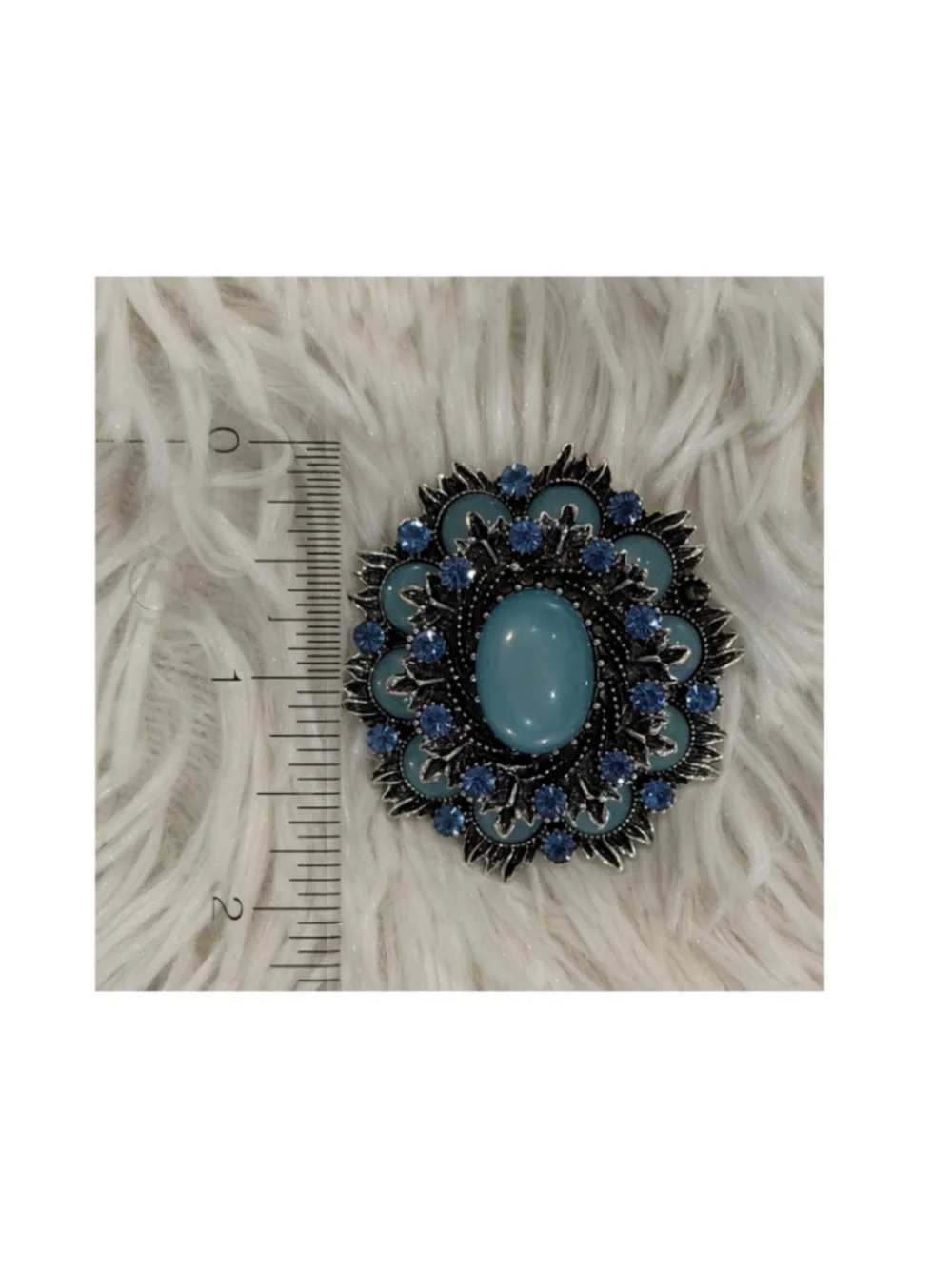 Blue and Silver Tone Floral Brooch, One Size